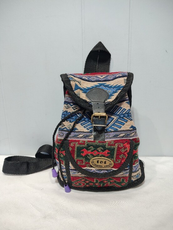 TET Handbags - Vintage TET Collection Turkey Woven Tapestry Mini Backpack Geometric Grunge Boho